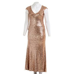 THEIA Kaylee Rose Gold Sequin Gown Dress Sz 14